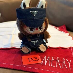 B3, Prada 2 Piece Outfit Blue with visor Hat for Labubu doll(Doll Not Included)